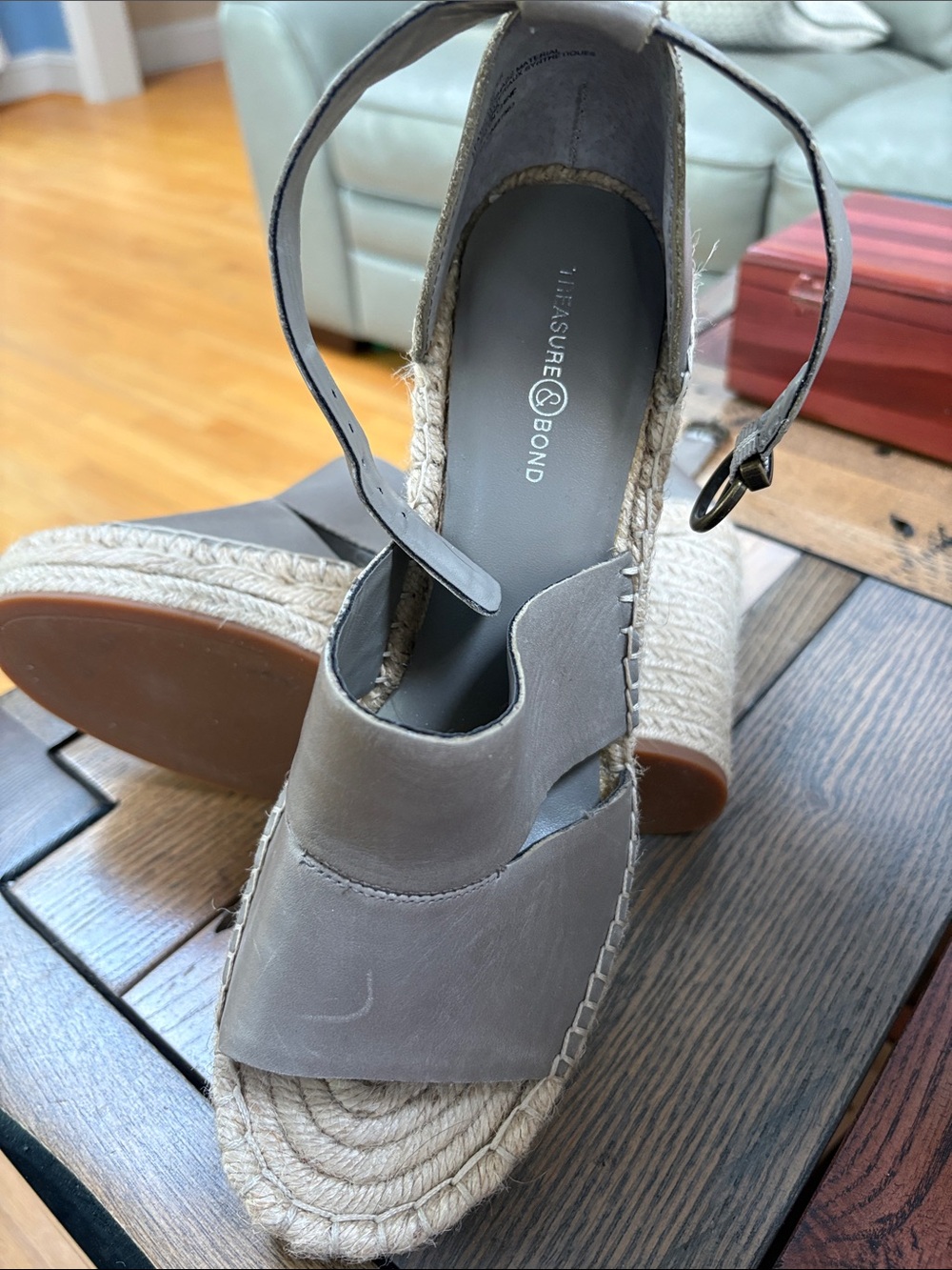 Treasure & Bond Taupe Ankle-Strap Espadrille Wedges